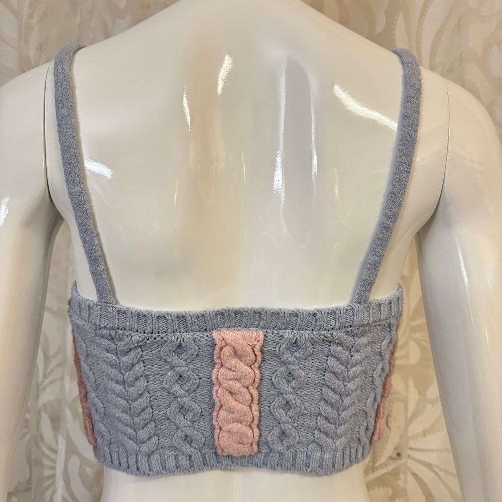 For Love And Lemons Blue and Pink Knit Cropped Top - Picture 3 of 7
